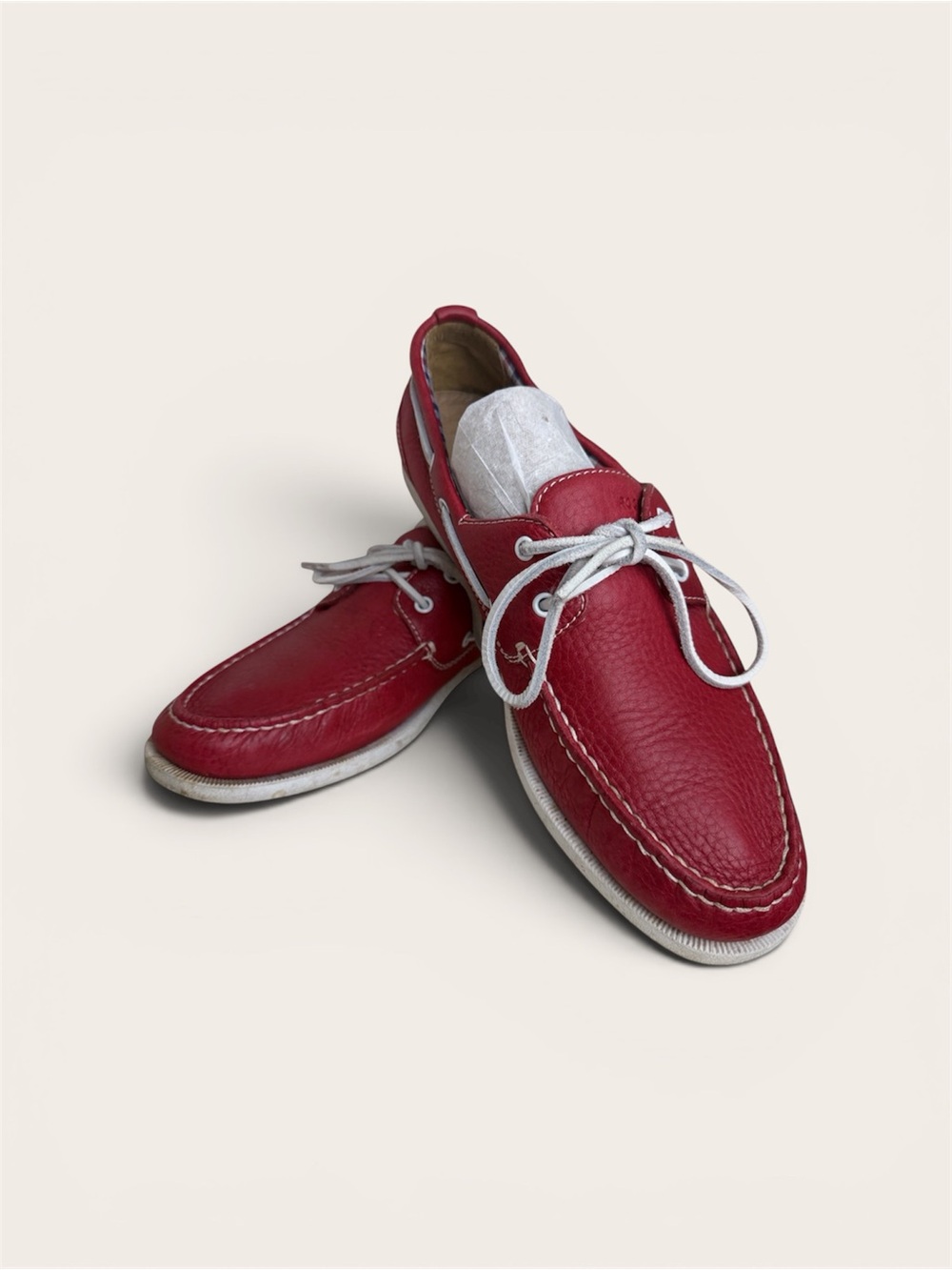 Rockport Men's Red Leather Boat Shoes with White Laces